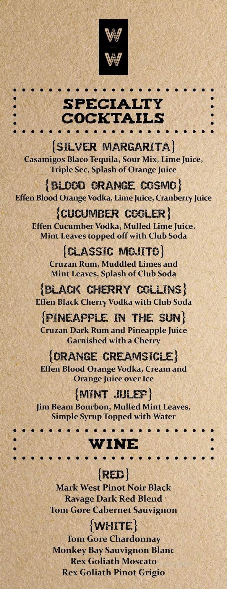 Wet Whistle Bar & Grill - Jenkintown, PA menu_pic