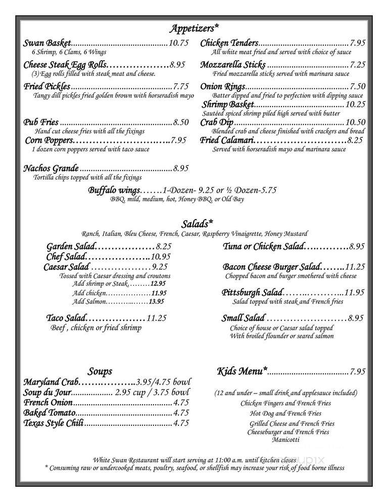 White Swan Restaurant - Lititz, PA menu_pic