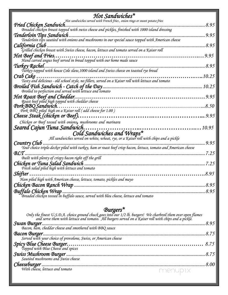 White Swan Restaurant - Lititz, PA menu_pic