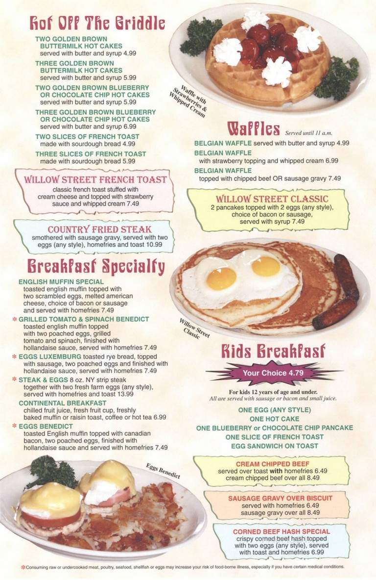 Willow Street Diner - Willow Street, PA menu_pic