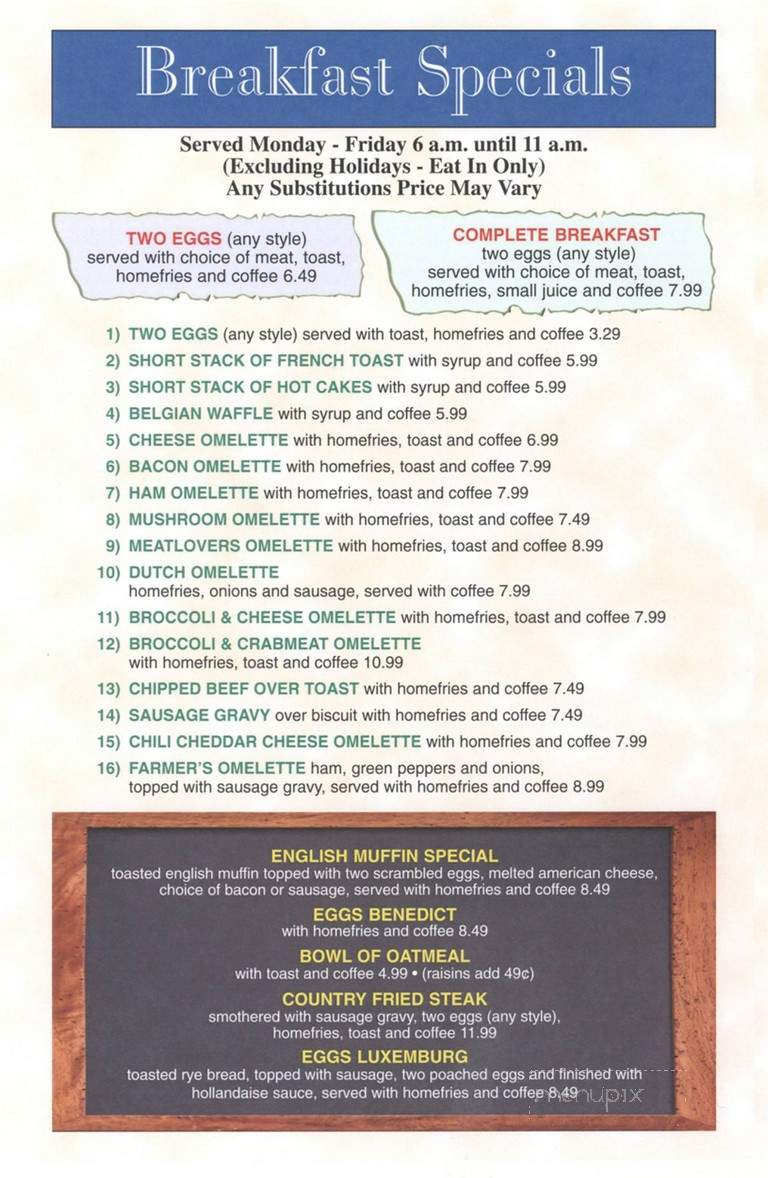 Willow Street Diner - Willow Street, PA menu_pic