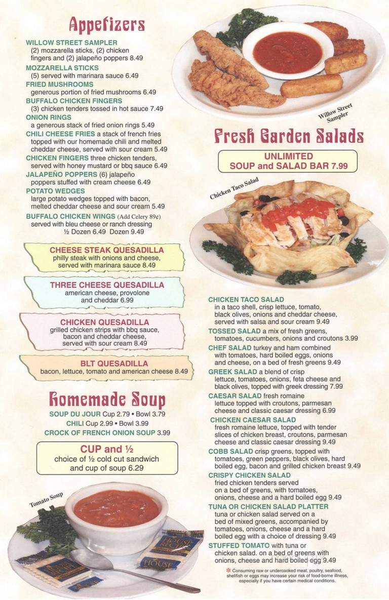 Willow Street Diner - Willow Street, PA menu_pic