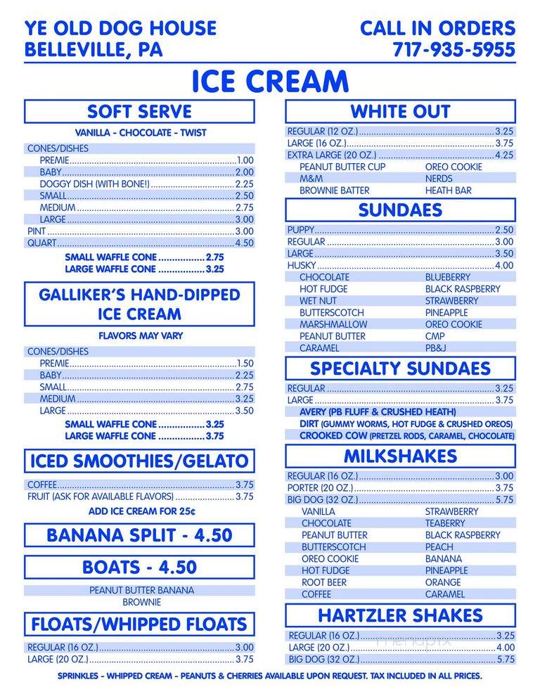 Ye Olde Dog House - Belleville, PA menu_pic