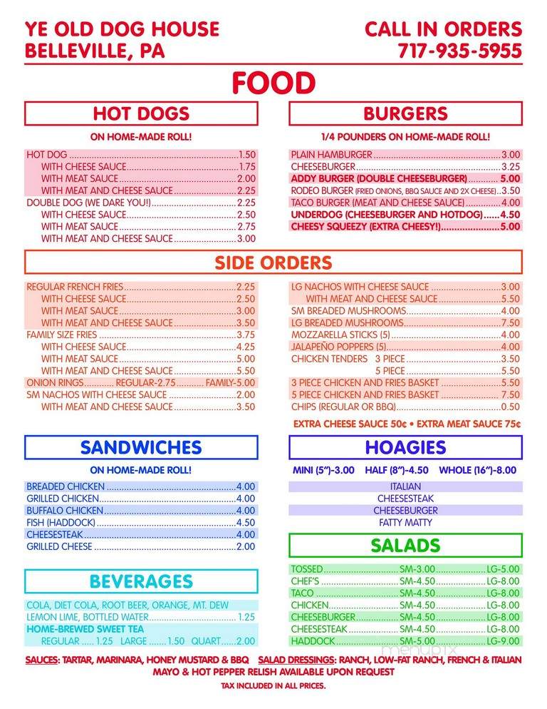 Ye Olde Dog House - Belleville, PA menu_pic