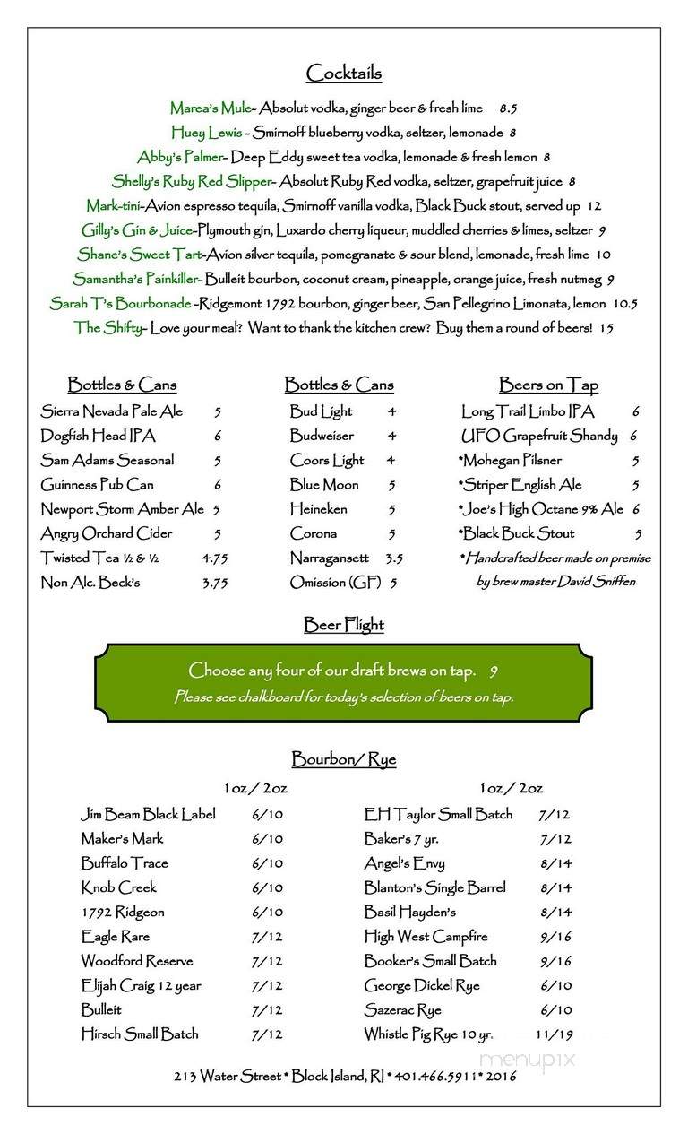Mohegan Cafe - Block Island, RI menu_pic