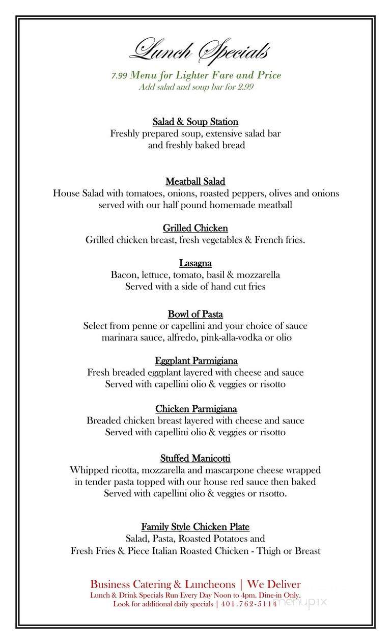 Savini's Restaurant - Woonsocket, RI menu_pic