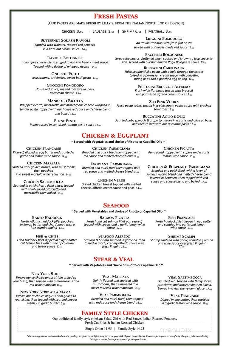 Savini's Restaurant - Woonsocket, RI menu_pic