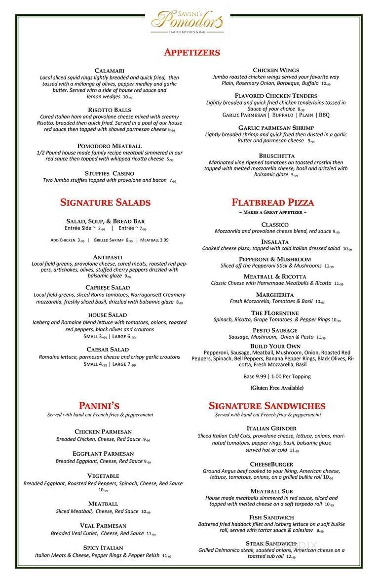 Savini's Restaurant - Woonsocket, RI menu_pic
