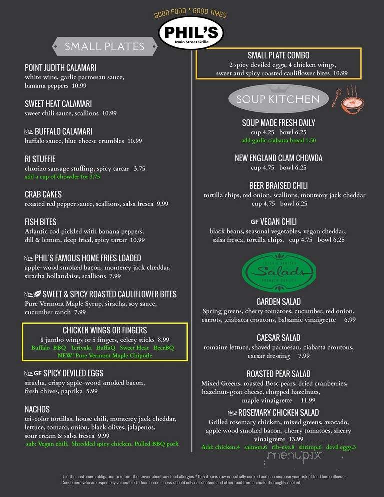 Phil's Restaurant - Wakefield, RI menu_pic