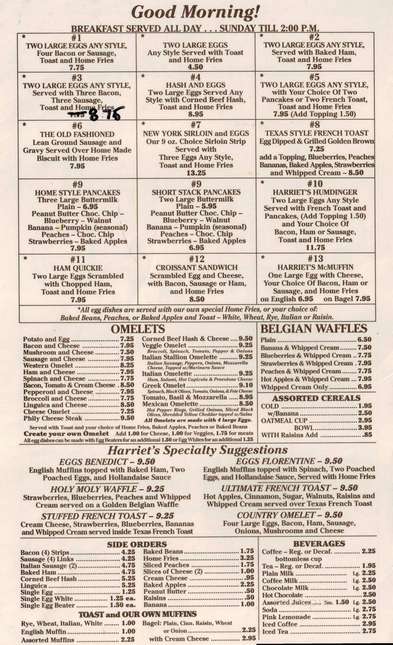 Harriet's Kitchen - Cranston, RI menu_pic