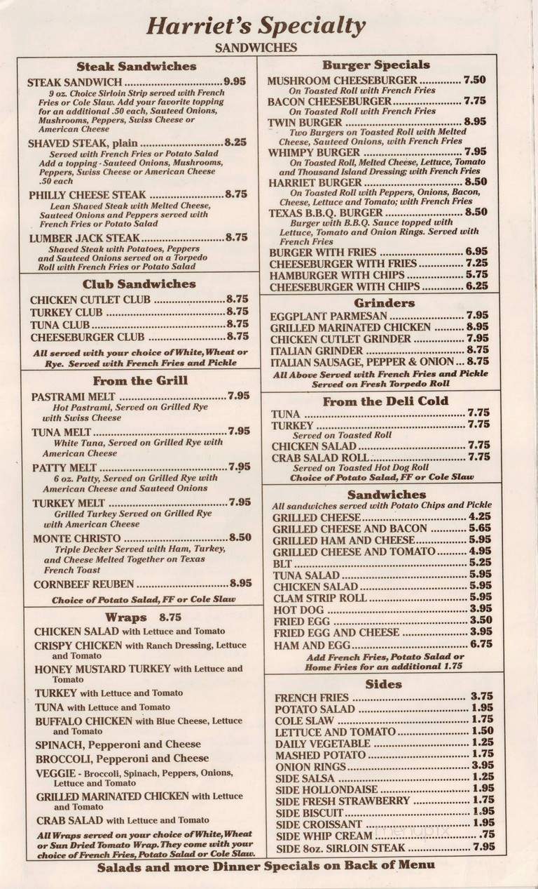 Harriet's Kitchen - Cranston, RI menu_pic