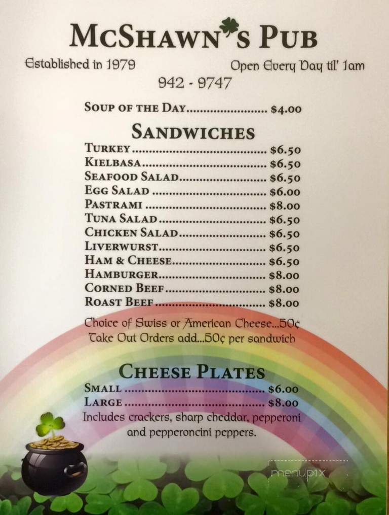 McShawn's Pub - Cranston, RI menu_pic
