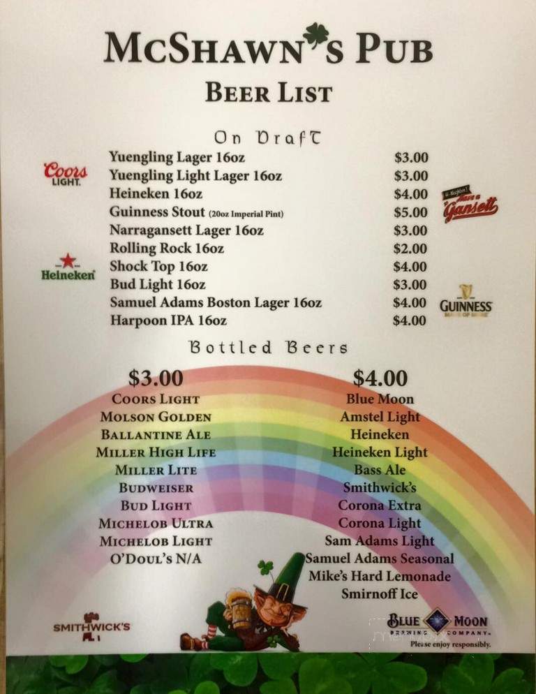 McShawn's Pub - Cranston, RI menu_pic