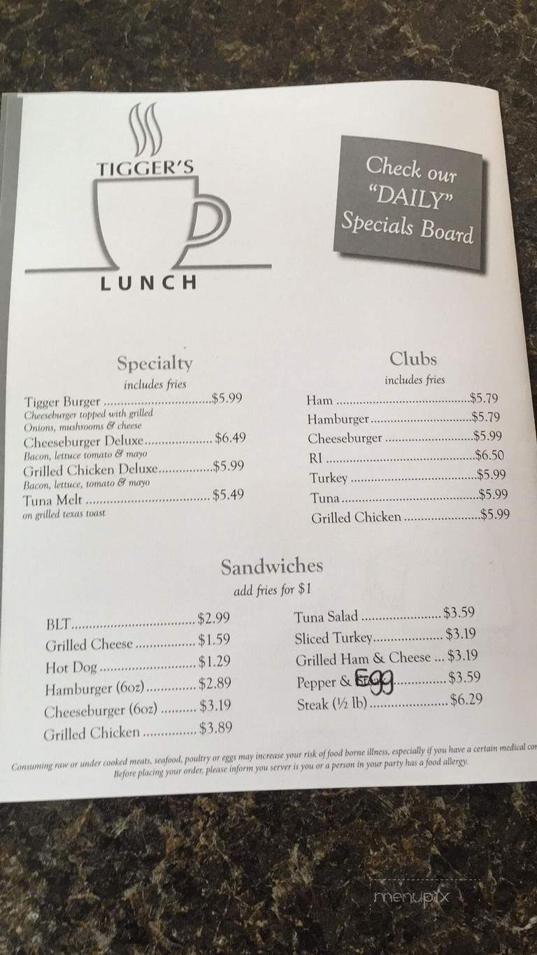 Tigger's Restaurant - Pawtucket, RI menu_pic