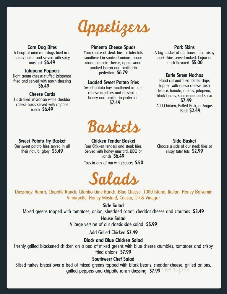 Backstreets Pub & Deli - Clemson, SC menu_pic