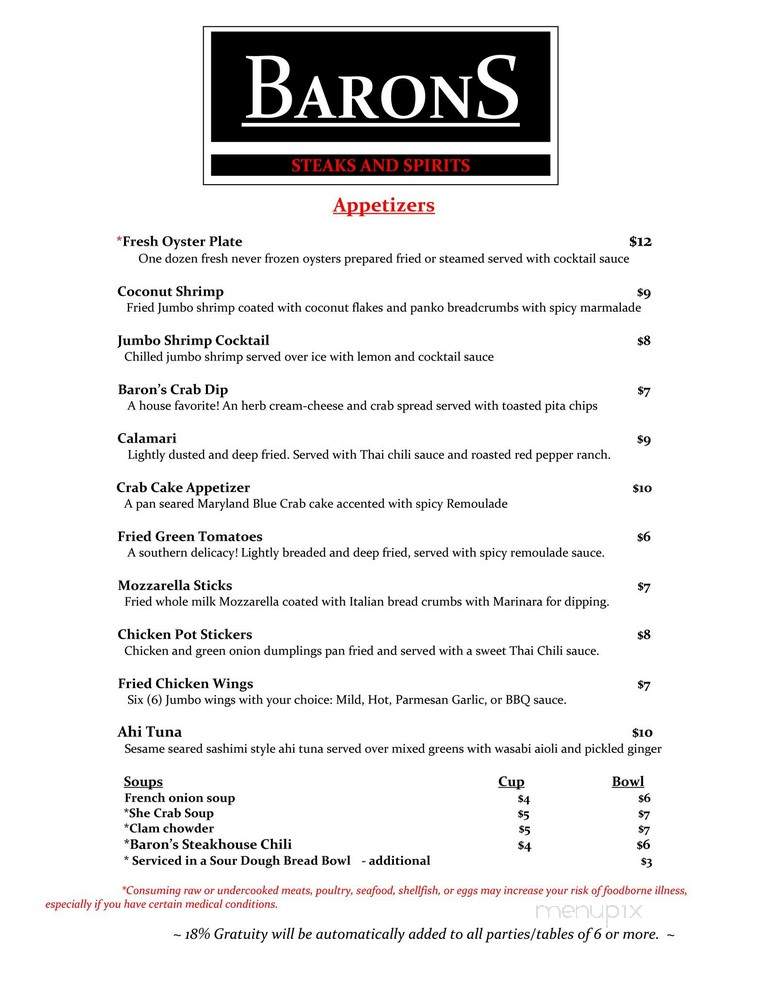 Baron's Steaks & Veggies - Myrtle Beach, SC menu_pic
