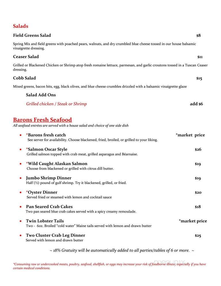 Baron's Steaks & Veggies - Myrtle Beach, SC menu_pic
