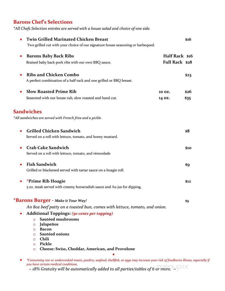 Baron's Steaks & Veggies - Myrtle Beach, SC menu_pic