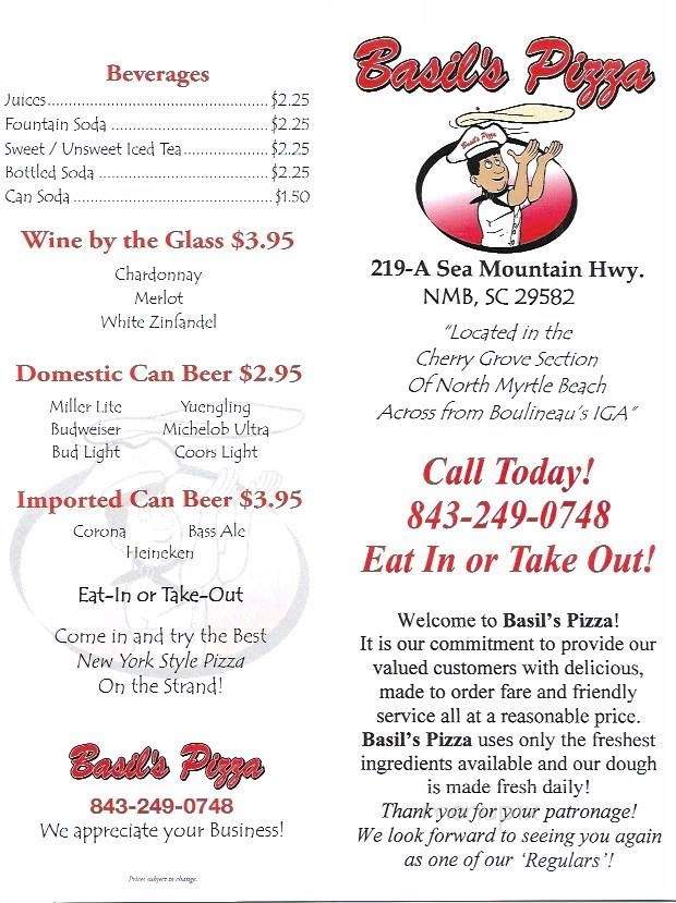 Basil's Pizza Seafood & Subs - North Myrtle Beach, SC menu_pic