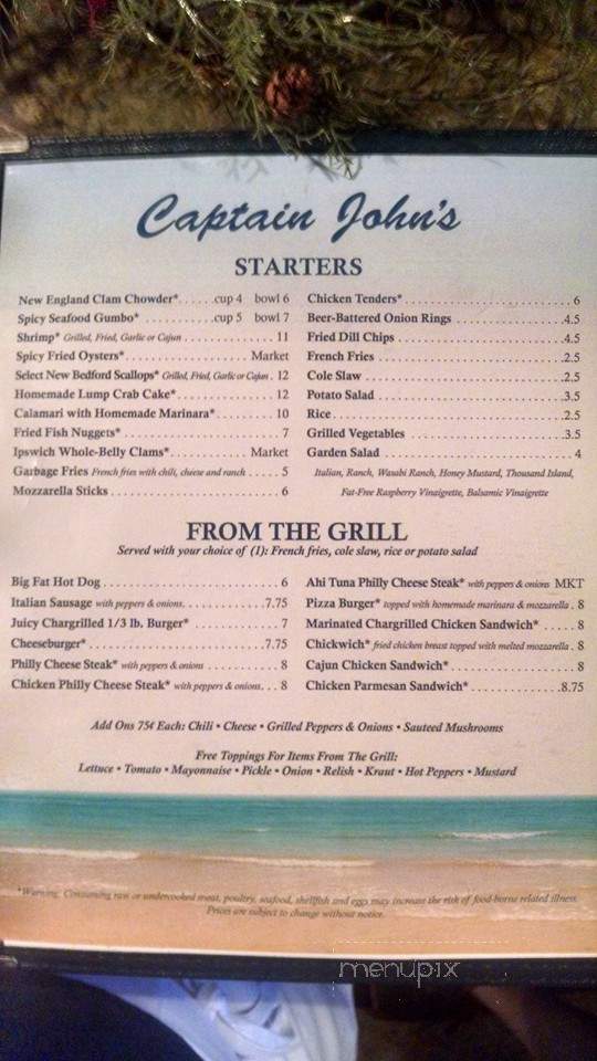 Captain Johns Seafood Grille - Pawleys Island, SC menu_pic
