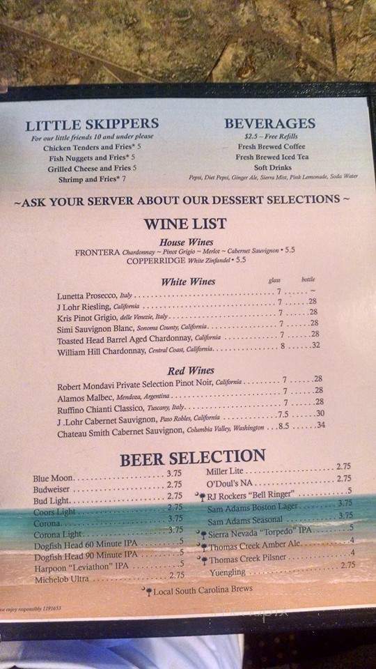 Captain Johns Seafood Grille - Pawleys Island, SC menu_pic