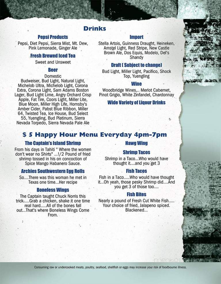 Captain Juel's Hurricane - Little River, SC menu_pic