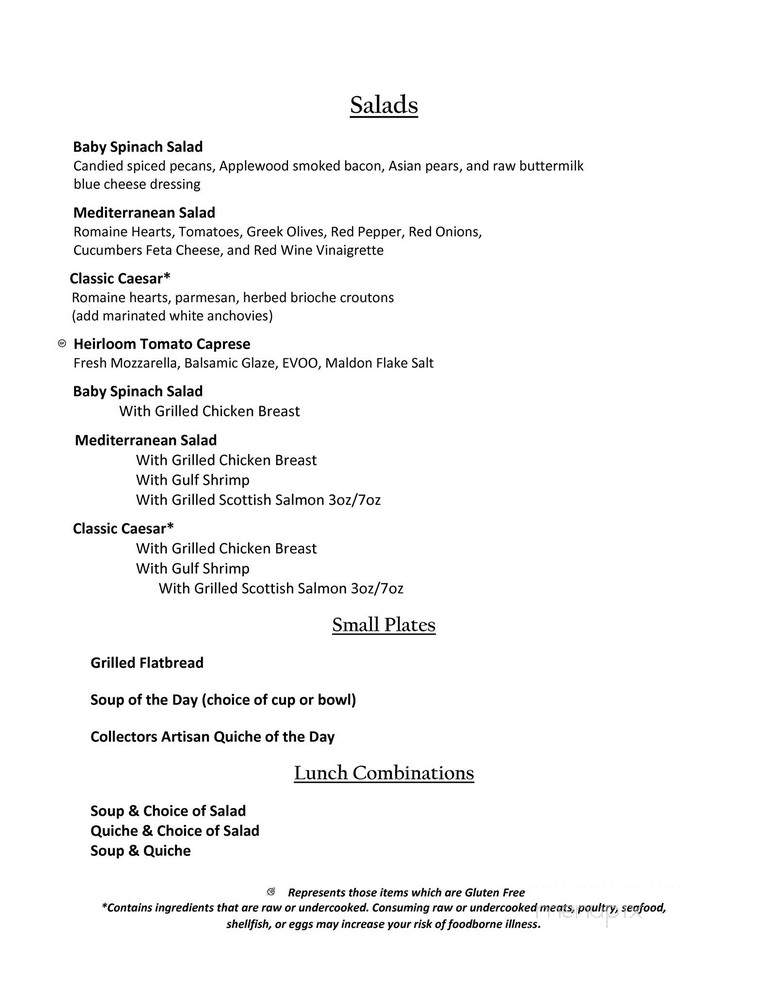 Collectors Cafe & Gallery - Myrtle Beach, SC menu_pic