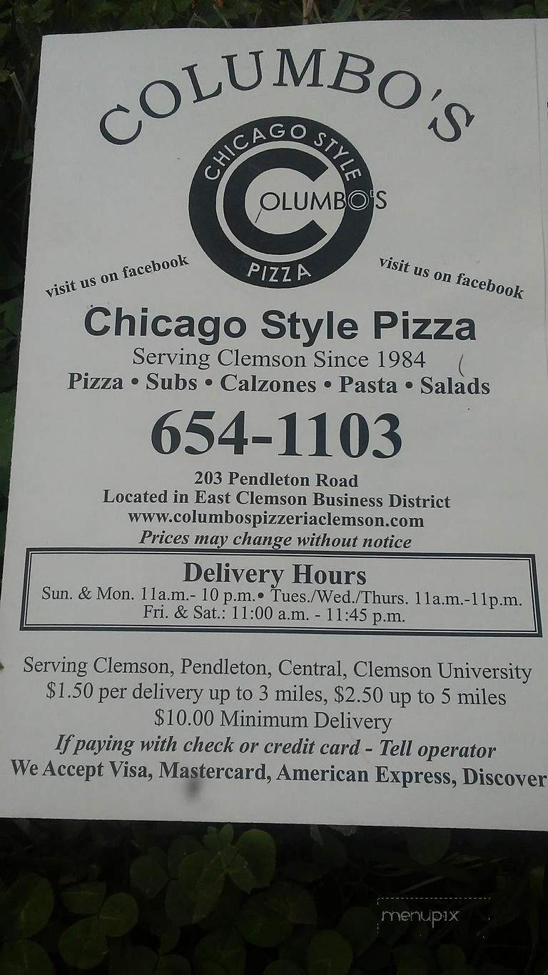 Columbo's Pizza - Clemson, SC menu_pic