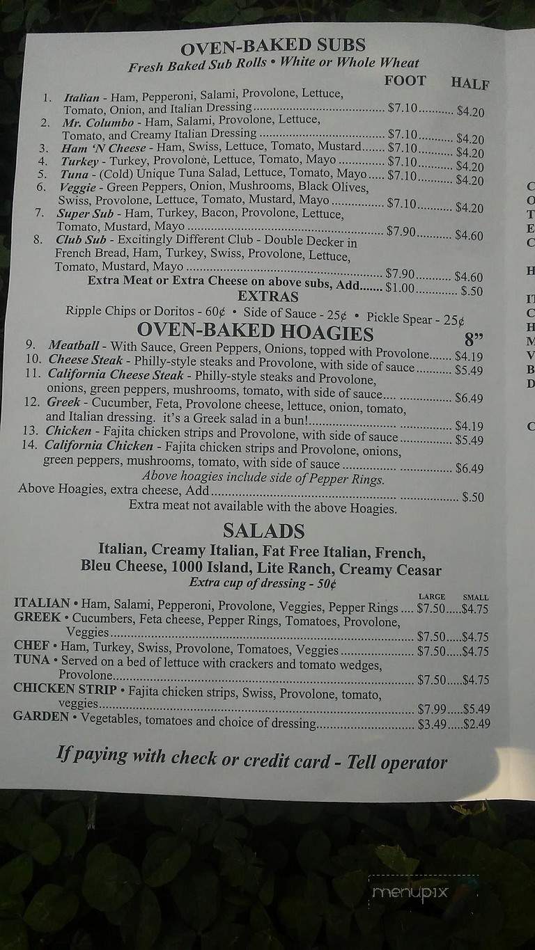 Columbo's Pizza - Clemson, SC menu_pic