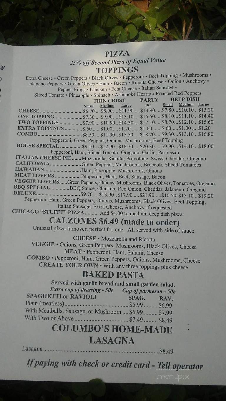 Columbo's Pizza - Clemson, SC menu_pic