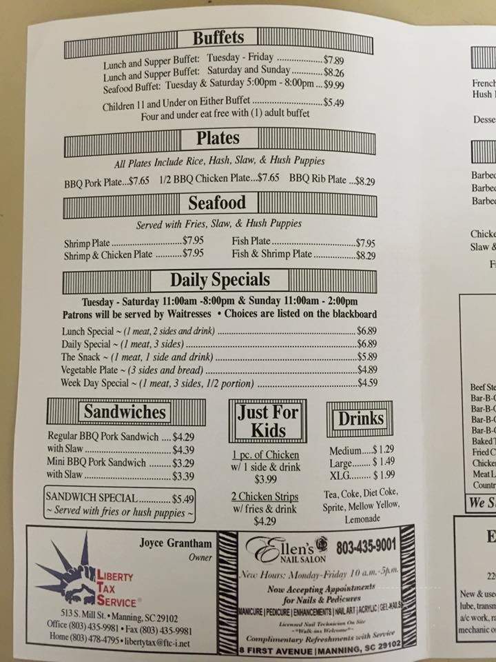 D & H Bar-B-Que - Manning, SC menu_pic