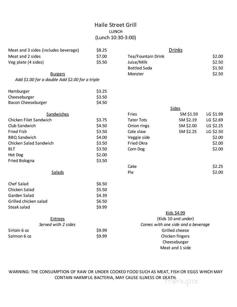 Haile Street Grill - Camden, SC menu_pic