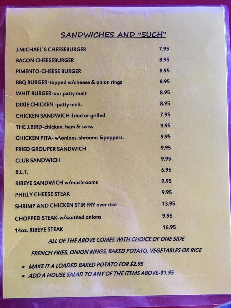 J Michael's - Hartsville, SC menu_pic