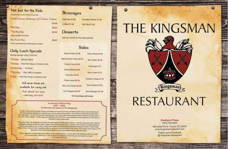 Kingsman Restaurant - Cayce, SC menu_pic