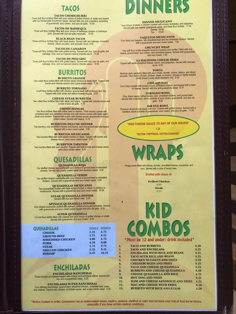 La Hacienda Mexican Restaurant - Greenwood, SC menu_pic