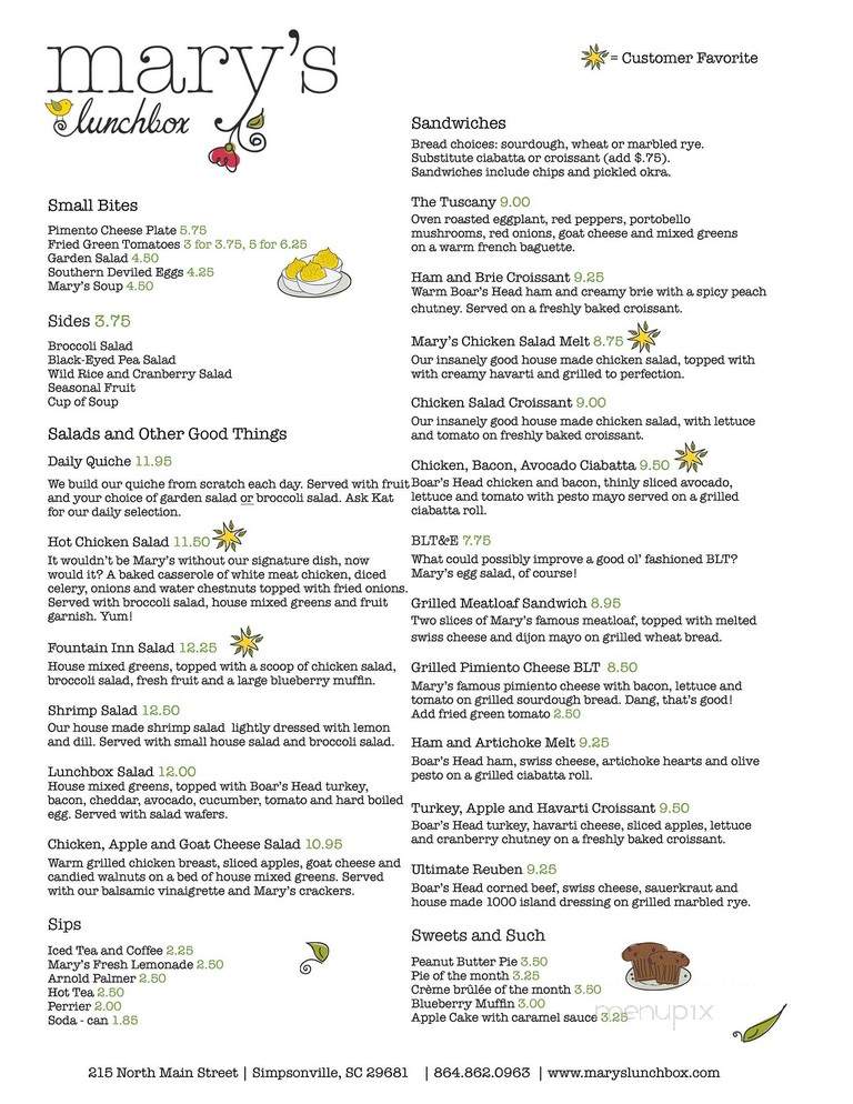 Mary's Restaurant - Greenville, SC menu_pic