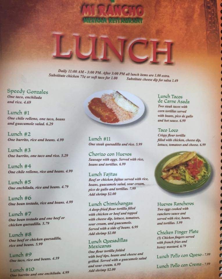 Mi Rancho Restaurante Mexicano - Aiken, SC menu_pic