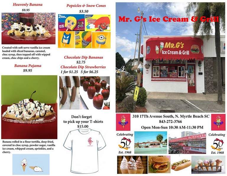Mr G's Ice Cream & Grill - North Myrtle Beach, SC menu_pic