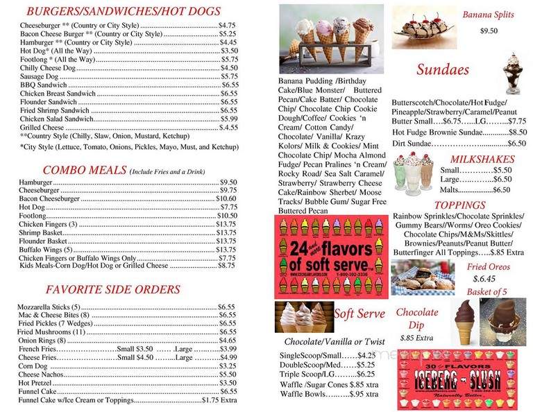 Mr G's Ice Cream & Grill - North Myrtle Beach, SC menu_pic