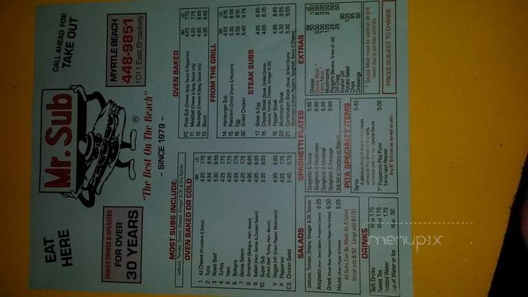 Mr Sub - Myrtle Beach, SC menu_pic