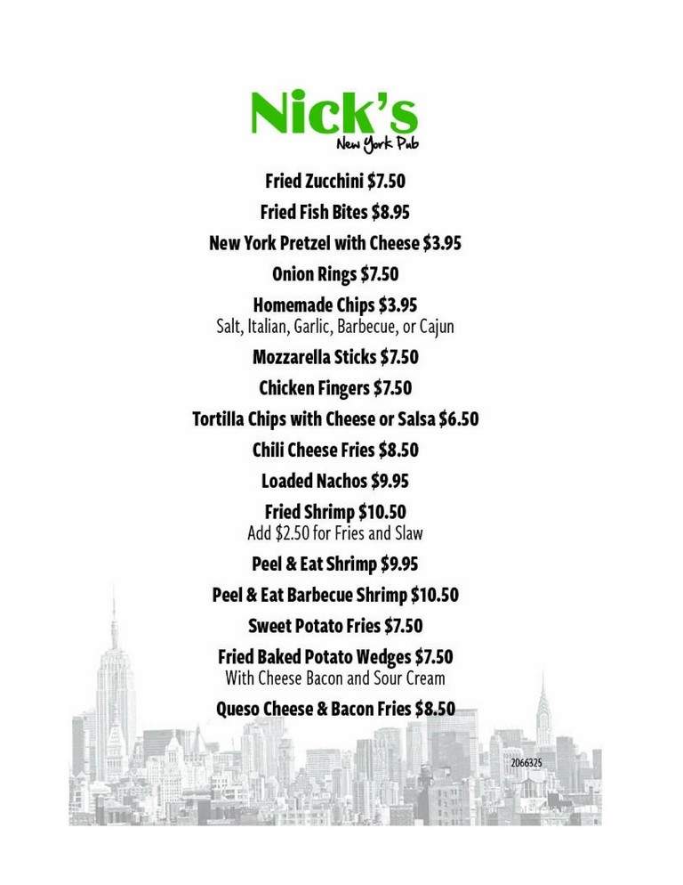 Nick's New York Pub - Surfside Beach, SC menu_pic