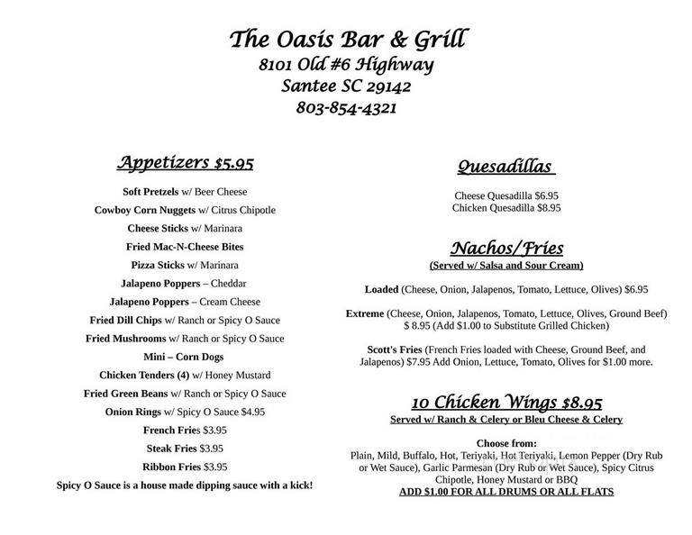 Oasis - Santee, SC menu_pic