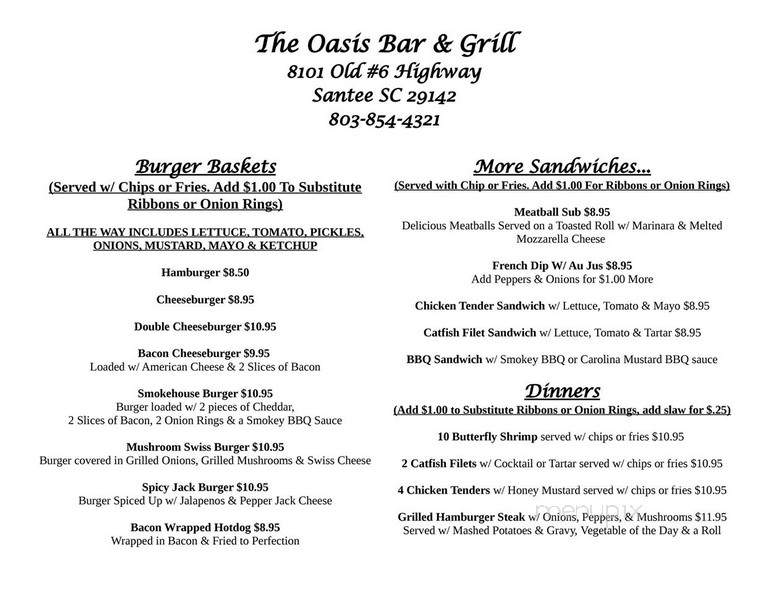 Oasis - Santee, SC menu_pic