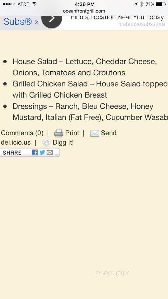 Ocean Front Grill - Myrtle Beach, SC menu_pic