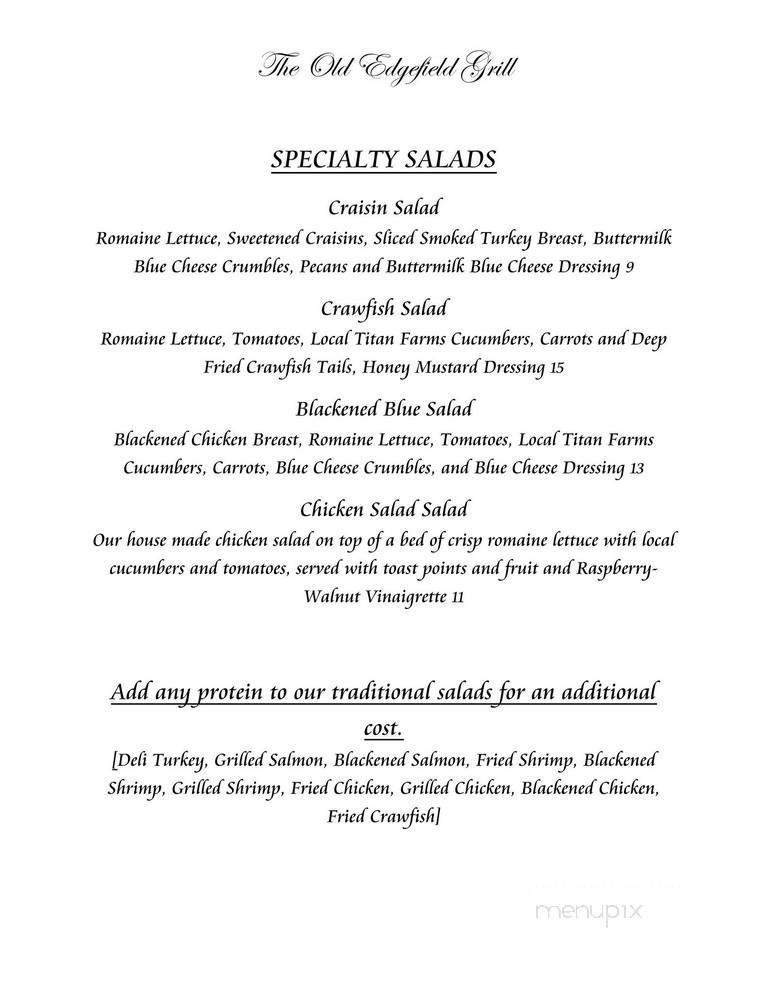 Old Edgefield Grille - Edgefield, SC menu_pic