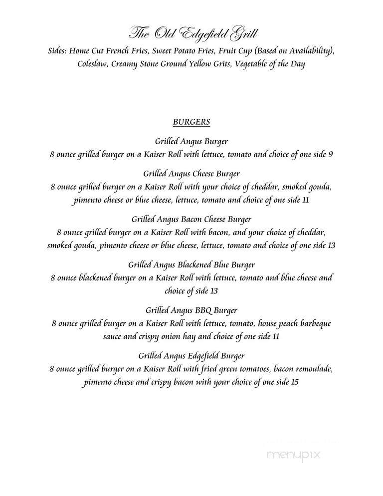 Old Edgefield Grille - Edgefield, SC menu_pic