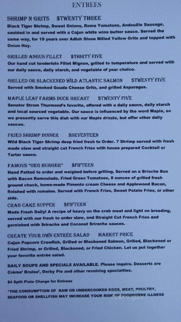 Old Edgefield Grille - Edgefield, SC menu_pic