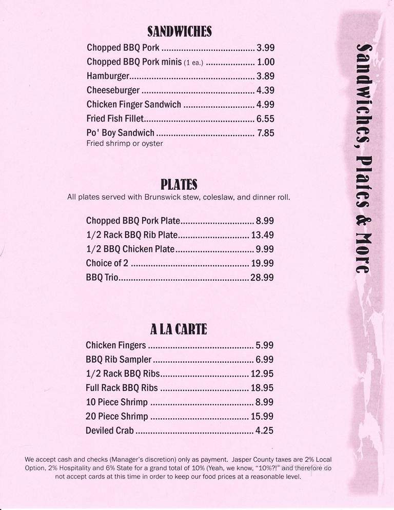 Pink Pig - Hardeeville, SC menu_pic