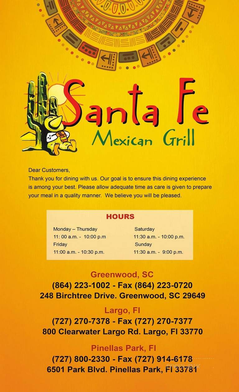 Santa Fe' Mexican Grill - Greenwood, SC menu_pic