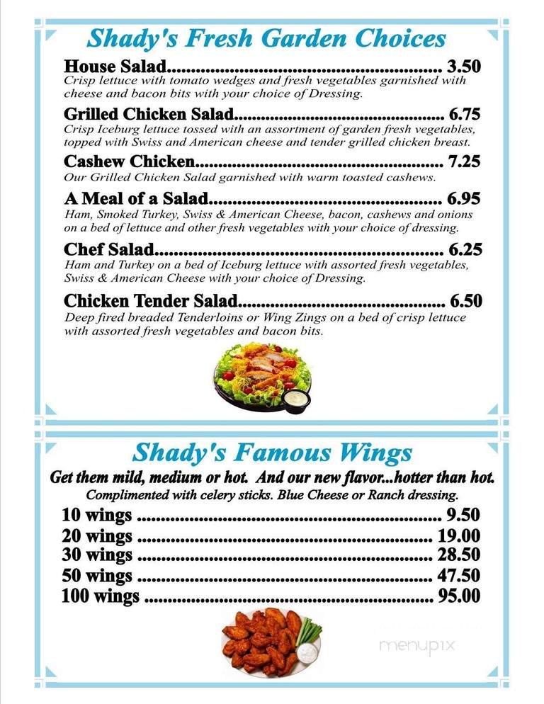 Shadys - Union, SC menu_pic